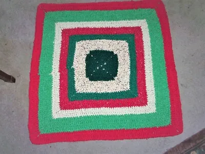 Country Christmas Square Rag Rug Cotton/Poly USA Handcrafted With Vintage Fabric • $46