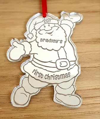 Personalised Baby's First Christmas Father Santa Tree Decoration Bauble Silver • £5.99