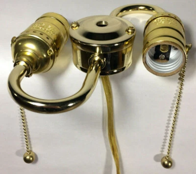 $43.46 • Buy New Wired S-Type 2-Light Lamp Cluster W/ Pull Chain Sockets, Brass Finish #LC412