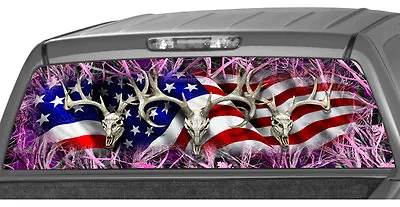 $47.20 • Buy AMERICAN FLAG BUCK SKULL PINK TALLGRASS CAMO Rear Window Graphic Decal Tint SUV