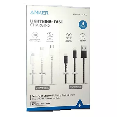 $59.95 • Buy Anker Powerline Select+ Lightning To Usb-c And Usb-a 4 Pk Cables *new1* B8012j11