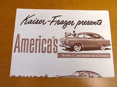 1951 Kaiser-Frazer Sales Brochure Poster  America's Newest Cars  All Models • $5