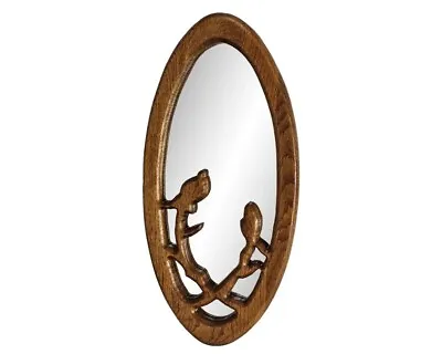 Mid-Century  Oak Botanical Wall Mirror Brid Mirror  Modern Boho 23  H 1970's • $145