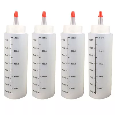 4x 250ml Plastic Squeeze Squeezy Sauce Bottles Dispenser With Scale Kitchen Tool • £4.19