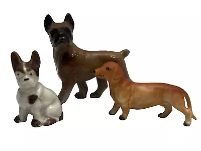VTG Porcelain Dog Figurines Small Mini Decor Collectible Japan Retro Set Of 3 • $19.99