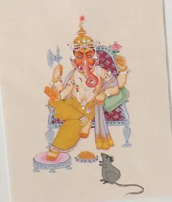 Beautiful Original INDIAN MUGHAL Watercolor GANESH Mouse ELEPHANT God Framed • $38.50