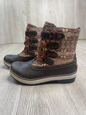 Women's Ugg F27012G Baroness Fair Isle Lace Up Boots Brown And Maroon Size 8 • $40