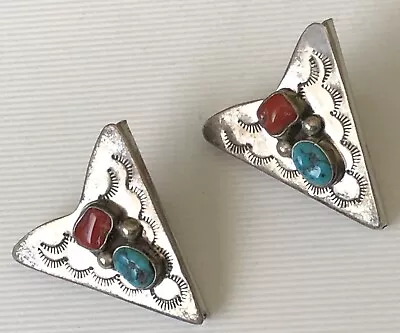 Vintage Southwest Native American Indian Silver Turquoise Collar Tips Points X2 • $17.99