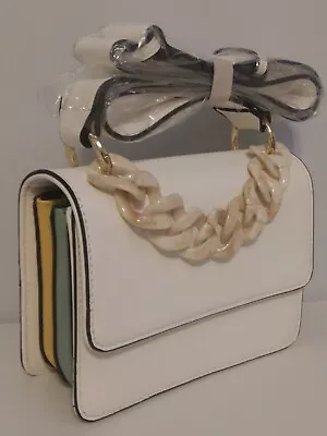 Melie Bianco White Purse 3 Compartments Strap Magnetic Closure Vegan Leather NEW • $41.27