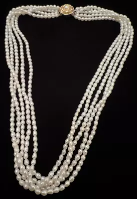 Vintage Genuine Pearl Multi Strand Necklace W/ Golden Sterling Silver Clasp 18” • $28