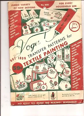 Vogart 900 Hot Iron Transfer Patterns For Textile Painting Vintage J.N.J. 1-59 • $12.89