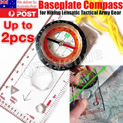 $4.95 • Buy 2X Orienteering Baseplate Compass Lensatic Map Tactical Army Gear Outdoor Hiking