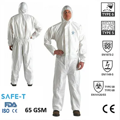 Disposable Coverall SMS Type 5/6 Protection Hooded Overall Suit Boilersuit Paint • £19.89