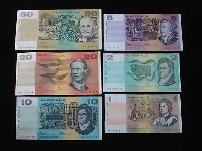 Australian Decimal Paper Banknotes Set $1 $2 $5 $10 $20 $50  (AB06) • $198