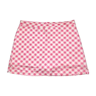 Vintage Y2K Bimbo Gingham Checker Side Slit Mini Skort Pink White Size M • $15