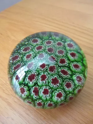 VINTAGE RED GREEN & WHITE MILLEFIORI GLASS PAPERWEIGHT - 5.8cm Tall - 448grams • £4.99