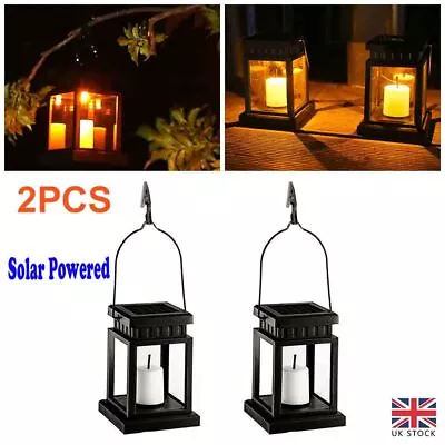 2 X Solar Powered LED Lantern Lights Waterproof Lamp Hanging Outdoor Garden Lawn • £8.70