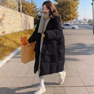 Womens Korean Fashion Loose Padded Outwear Winter Warm Casual Hoodie Long Coat • $147.38