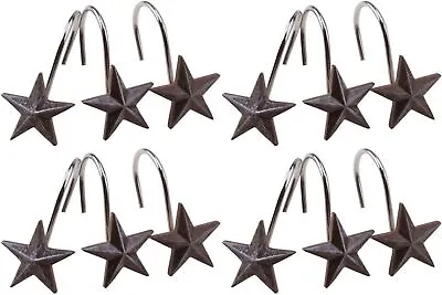 Farmhouse Star Anti-Rust Shower Curtain Hooks - New - 12 Shower Curtain Rings • $12.99