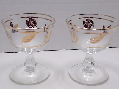 Set Of Two Vintage Libby Frosted Gold Leaf Pattern Sherry Glasses • $10