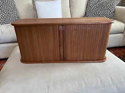 MCM 21” Teak Thailand Tambour Door Wall Hanging Cabinet Vintage Mid Century • $125