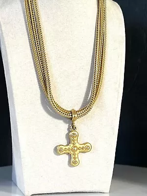 Vintage Carolee  Gold Tone  Cross Pendant Multi Strand Chain Necklace 17  • $49.99