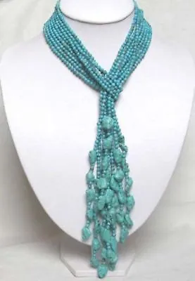 4 Strands Natural 4mm Blue Turquoise Gemstone Beads Long Necklaces 50inches AAA • $13.80