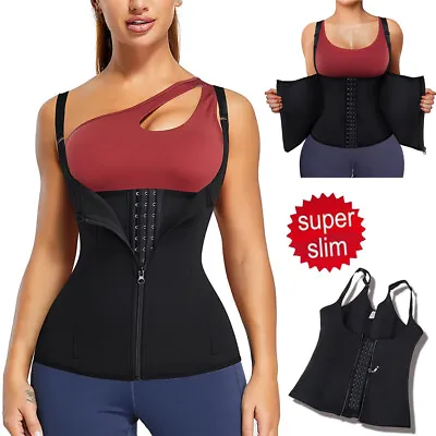 Women Sweat Sauna Vest Tummy Control Body Shaper Zipper Corset Waist Trainer • £9.99