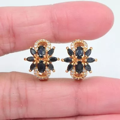 2Ct Lab Created Oval Cut Black Diamond Stud Earrings 14K Gold Plated Silver • $74.09