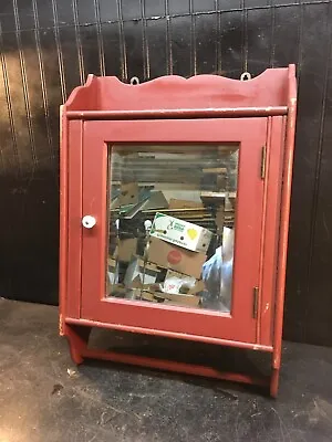 Antique Primitive Rustic Farm Hand Made Wood Medicine Cabinet Beveled  Mirror • $148.75