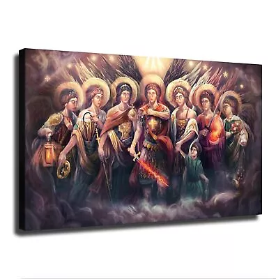 7 Archangels Christian Bible Vintage Religious Poster Art Canvas Painting Framed • $19.90