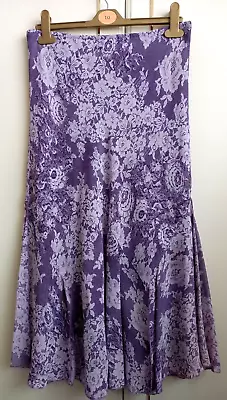 Per Una - Marks & Spencers - Panelled Slit Skirt - Uk 10 R - Lilac Floral • £7