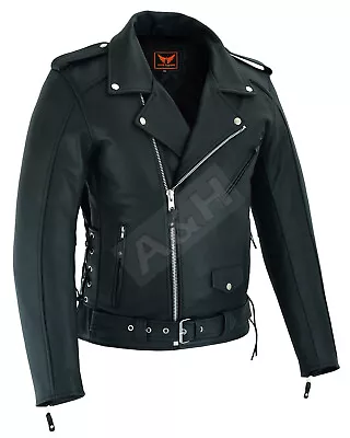  Mens Leather Motorcycle Top-Grain Buffalo Biker Jacket Genuine Zip Out Lining • $104.99