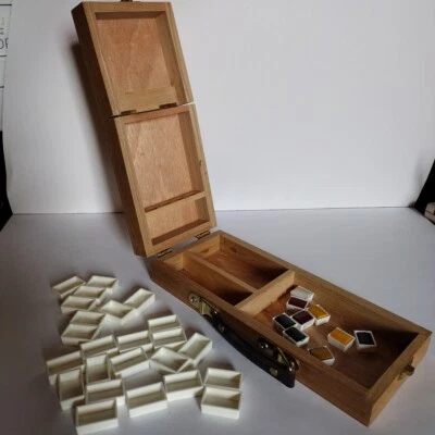£5.50 • Buy Small Wooden Painters Box 9x Windsor & Newton Half Pan Watercolours 24 Empty Pan