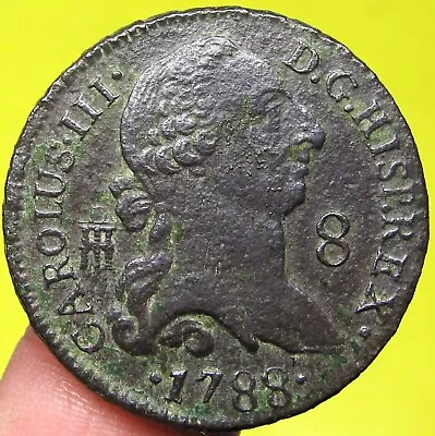 Awesome 1788 PIRATE COB SPANISH 8 Maravedis Colonial Coin Carlos CHARLES III • $80