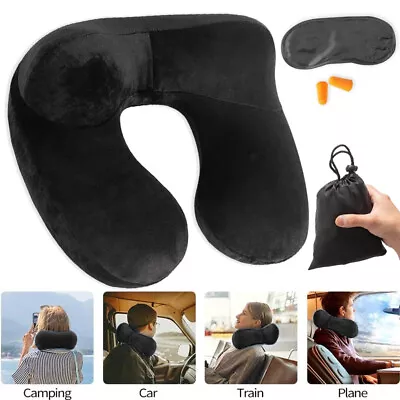 Inflatable U-Shaped Neck Pillow Flight Travel Rest Head Support Air Cushion Soft • $12.89