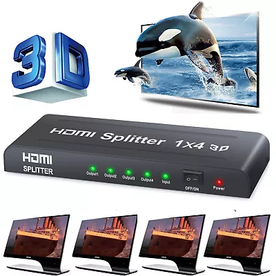 Ultra HD 4K 4 Way HDMI Splitter Amplifier Duplicator 1 In 4 Out Hub 3D 1080P AUS • $26.95