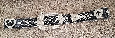 Western Cowgirl Style Concho Blingy Rhinestones Hearts & Crosses Belt L • $35