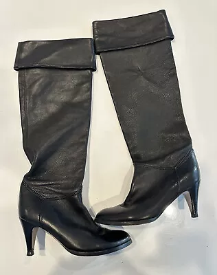 Vero Cuoio Women’s Boots Black Knee High Boots Italian Leather Size 7 • $18.29