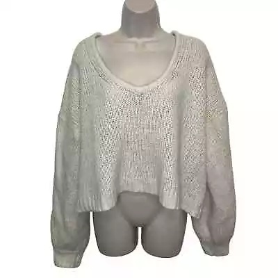 Madewell Oversized Cream Knit Sweater Deep V-neck Wool Alpaca Blend Women Medium • $9.99