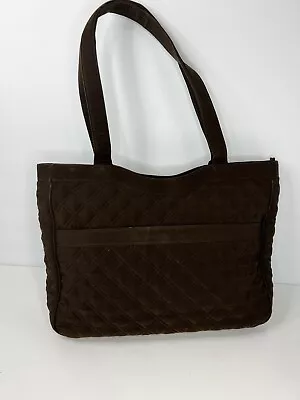 Vera Bradley Espresso Brown Quilted Cotton Laptop Bag Carry On Satchel Tote • $31