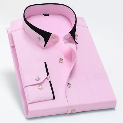 Mens Casual Double Collar Slim Fit Formal Shirt Italian Design Long Sleeve UK • £18.44