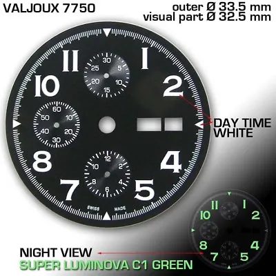  DIAL FOR MOVEMENT ETA VALJOUX 7750 Ø 33.5 Mm DAY/DATE BLACK  • $35