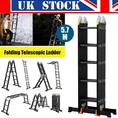5.7M 14 In1 Multi-function Aluminium Folding Telescopic Ladder Extendable 20Step • £139.97