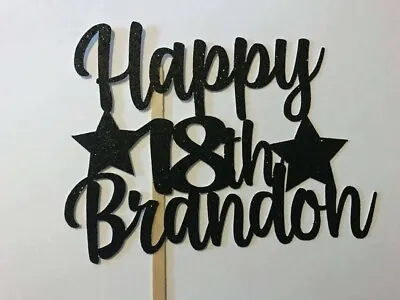 Personalised 18th Birthday Cake Topper Any Name Age With Stars Black Glitter  • £2.95