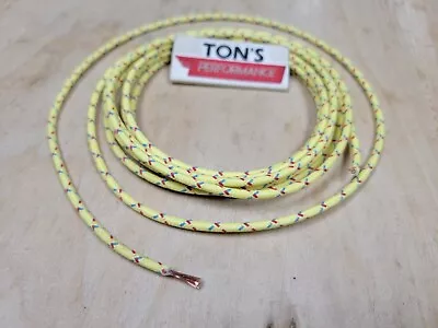 5 Feet Vintage Braided Cloth Covered Primary Wire 16 Gauge Yellow W/ Blue Red • $3.99