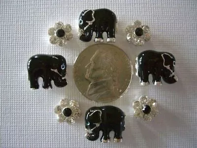 2 Hole Slider Beads Elephants & Daisy Black #8 • $5.95