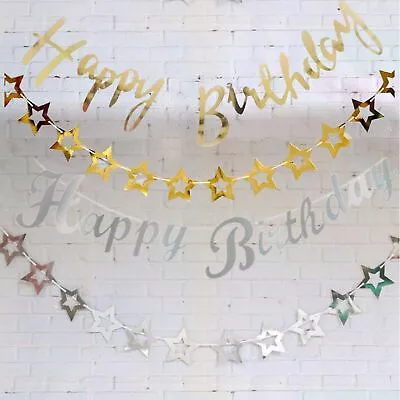 £5.42 • Buy Happy Birthday Bunting Banner Hanging Decoration Star Wedding Theme Party Banner
