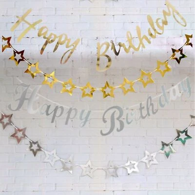 Happy Birthday Bunting Banner Hanging Decoration Star Wedding Theme Party Banner • £5.42