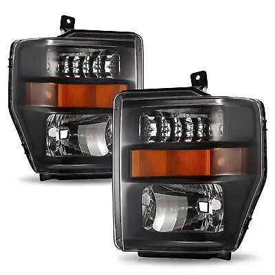 For 2008-2010 Ford F250 F350 F450 Super Duty Black Housing Headlights Lamps Set • $75.99